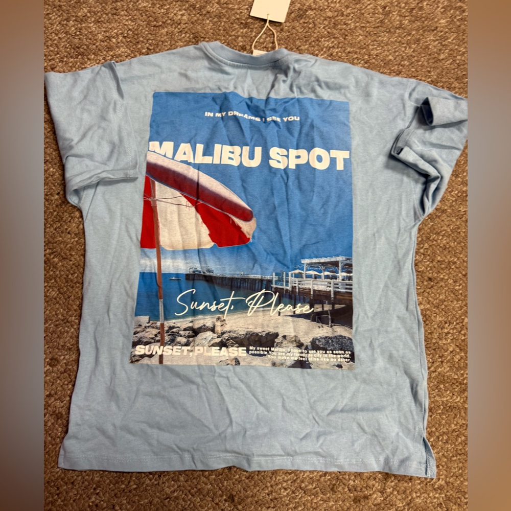 Blue ZARA BIG KIDS Graphic T-Shirt with Malibu Spot Design